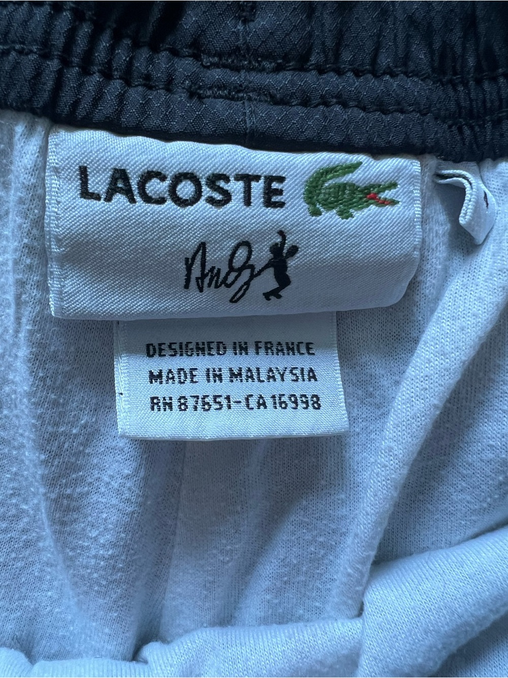 Lacoste White Sweatpants with Black Waistband and Green Croc Logo